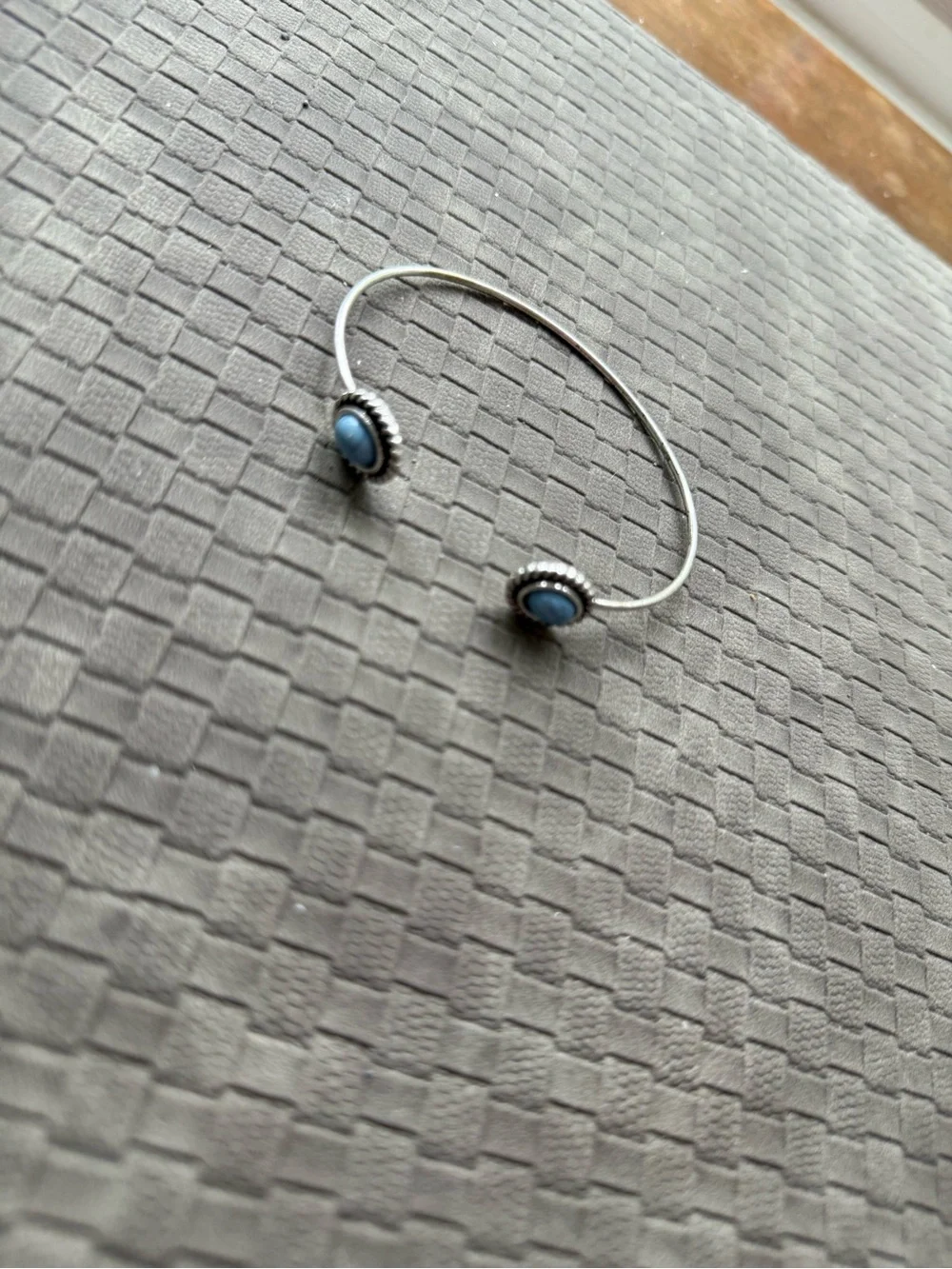 Vintage  Silver Tone Open Cuff Bracelet with Blue Stone Accents